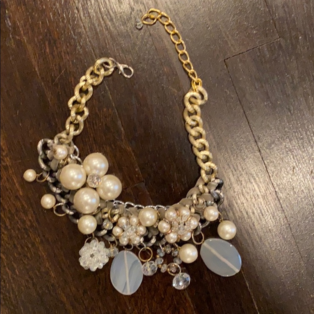 Grey, gold and pearl statement necklace